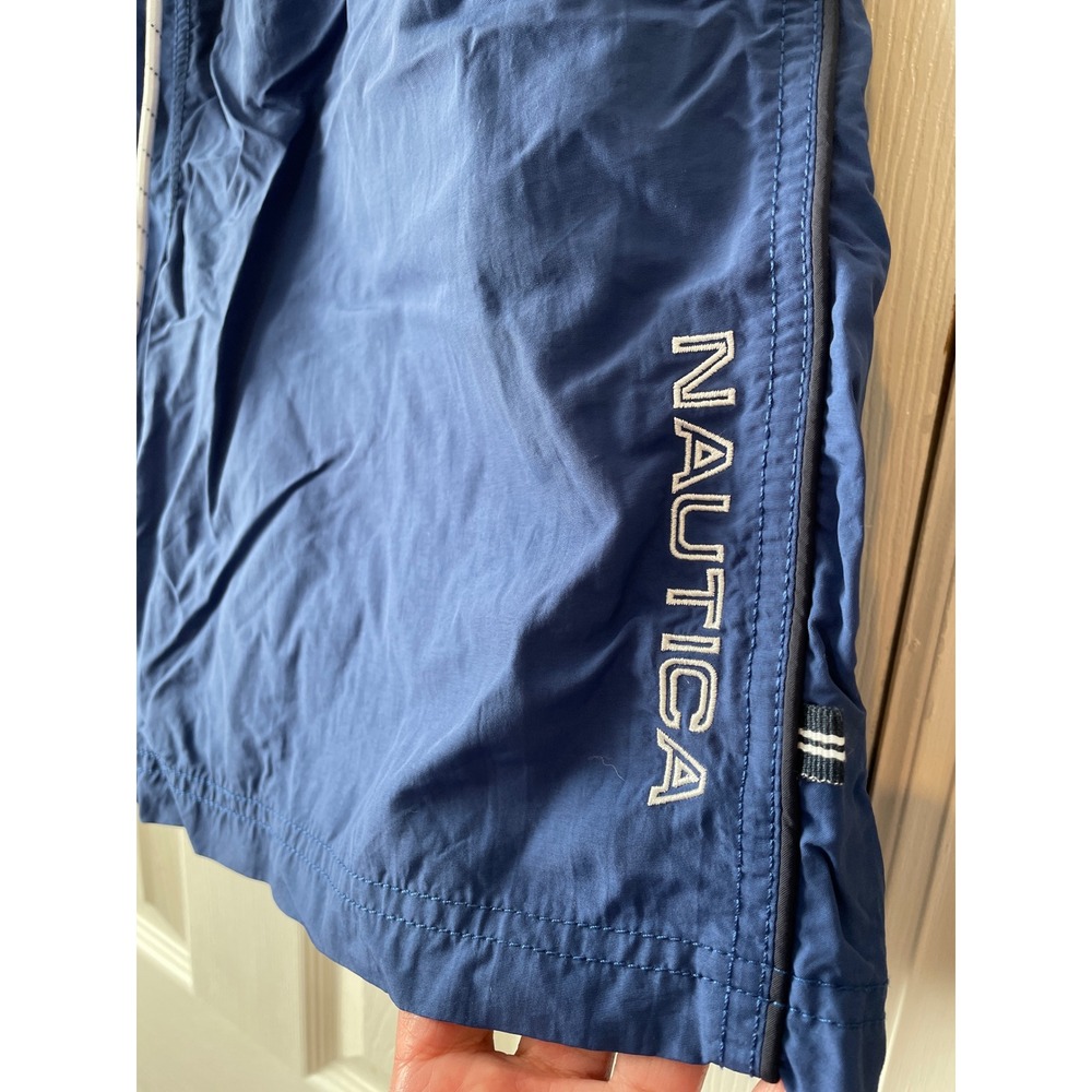 Nautica Mens Navy Blue‎ Mesh Lined Swim Trunks Shorts Large Embroidered Logo - Picture 2 of 11